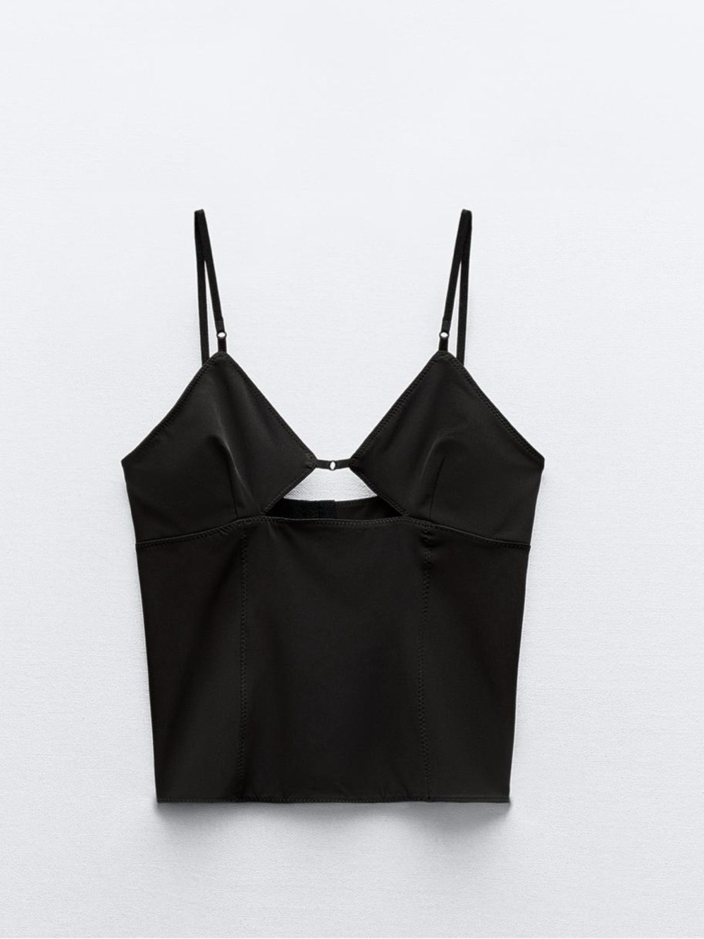 Zara Black Spaghetti Strap Cut Out Elastic Cami Top - Women's